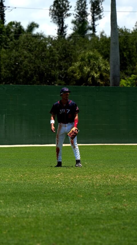 Player in the outfield during the game